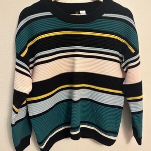 Divided Black, Green, Pink, Yellow, and Blue Striped‎ Sweater oversized